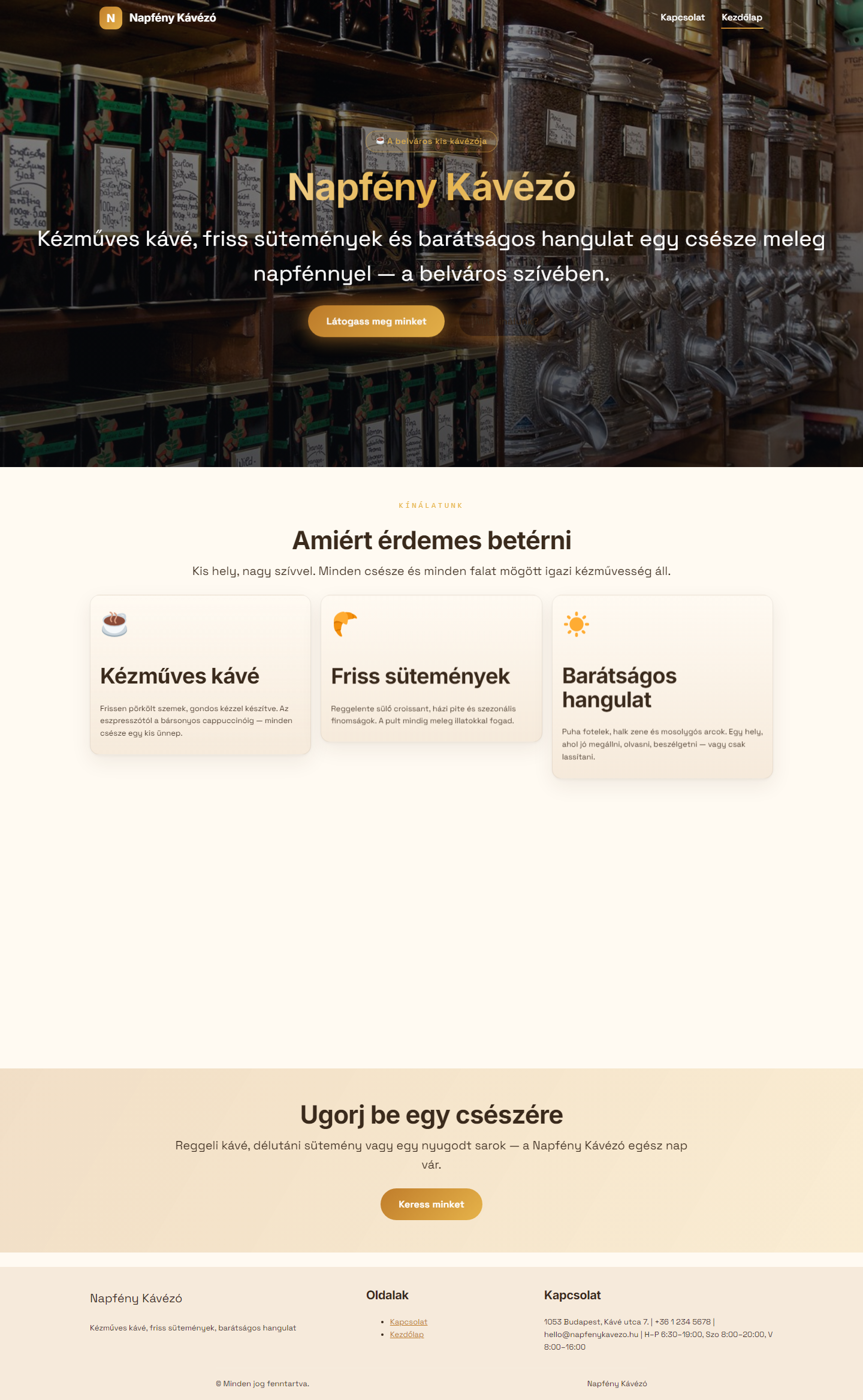 Napfény Kávézó - legenerált oldal