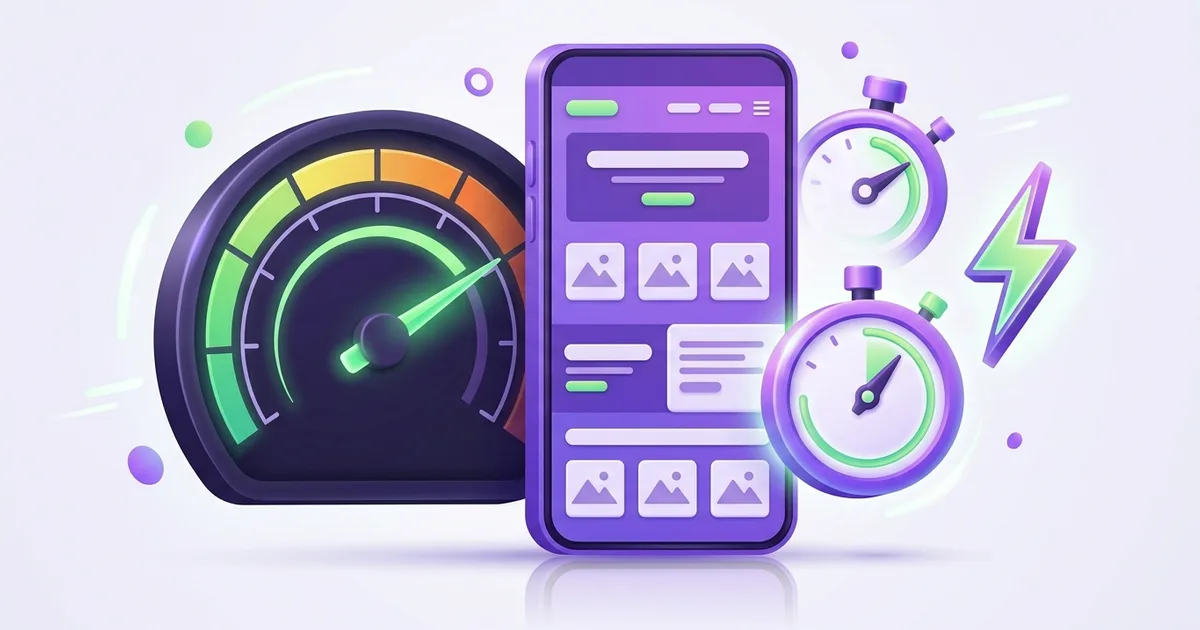 Measuring website loading speed: a speedometer and a fast-loading mobile website